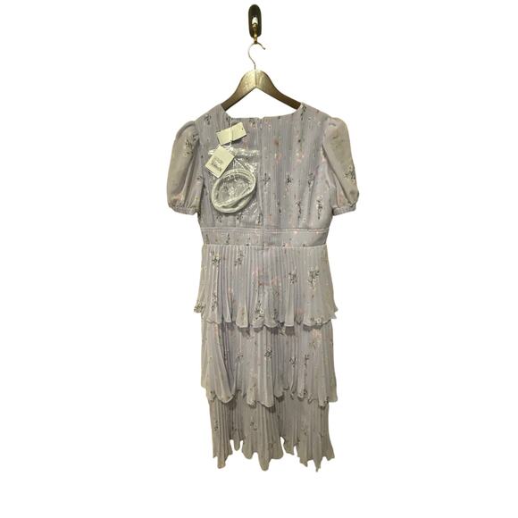 SELF-PORTRAIT‎ Belted pleated Floral Print Chiffon Midi Dress Size 12 NWT - Picture 11 of 12